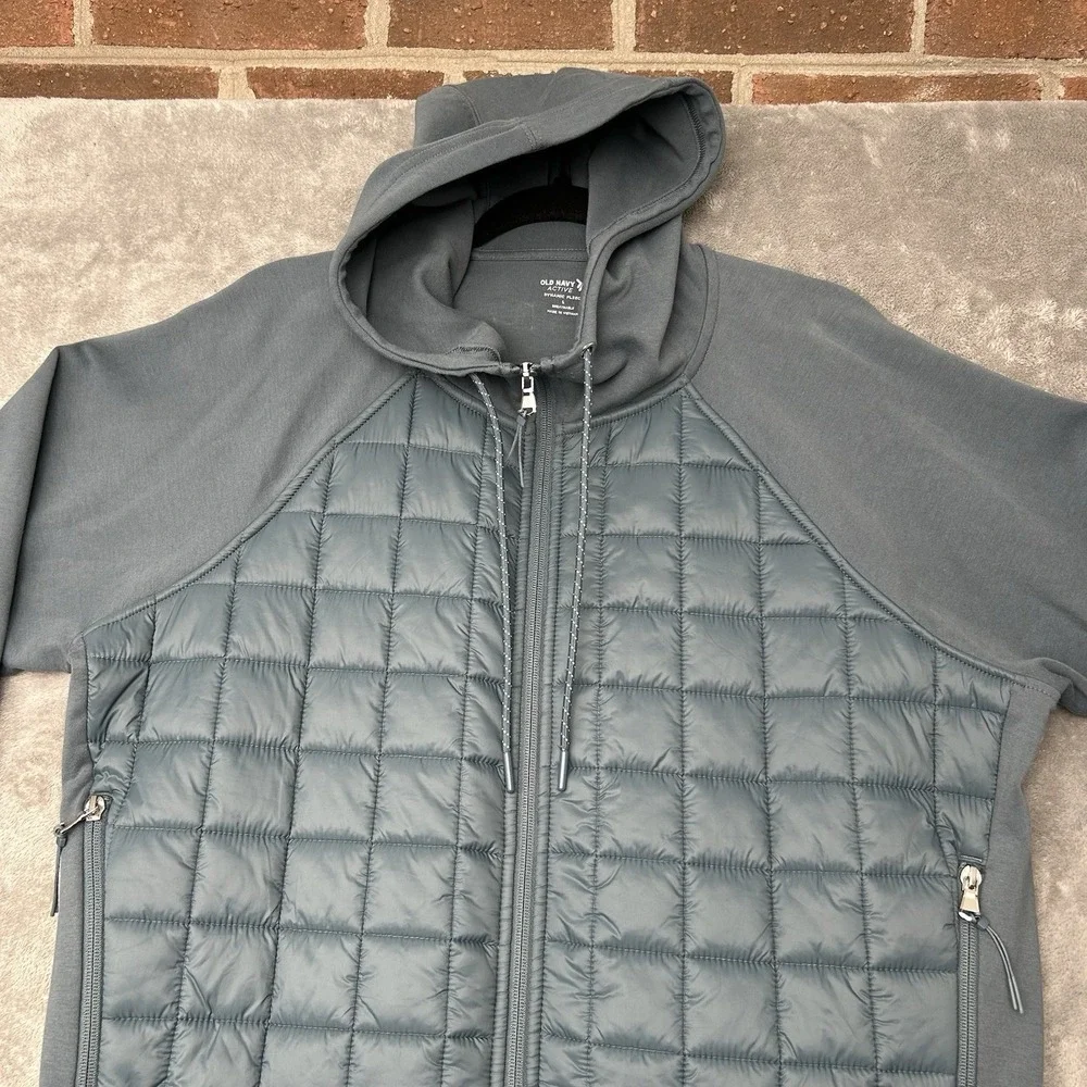 Old Navy Mens Active Dynamic Fleece Quilted Hybrid Zip Up Hoodie Blue Gray Large
